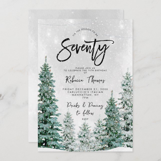 winter trees 70th birthday invitation (Front/Back)