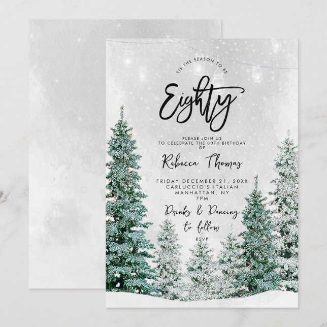 winter trees 80th birthday invitation (Front/Back)