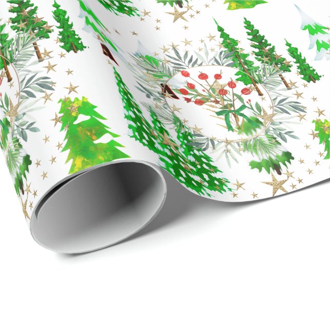 Winter Trees and Berries Wrapping Paper (Roll Corner)