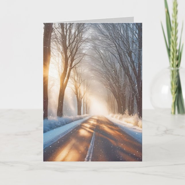 Winter Trees and Road For Christmas Holiday Card (Front)