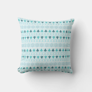 Winter Trees and Snowflake Pattern Blue Cushion