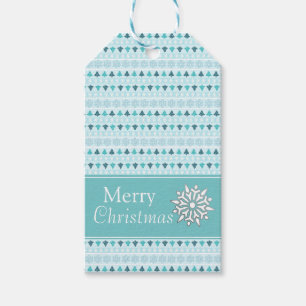 Winter Trees and Snowflakes Pattern Blue Gift Tags