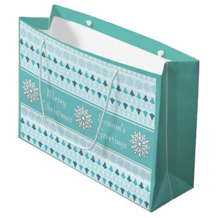 Winter Trees and Snowflakes Pattern Blue Large Gift Bag