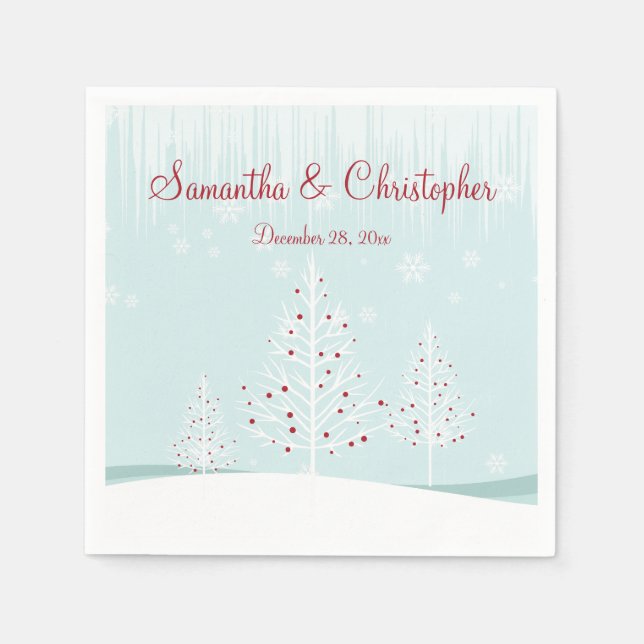 Winter Trees and Snowflakes Wedding Napkin (Front)