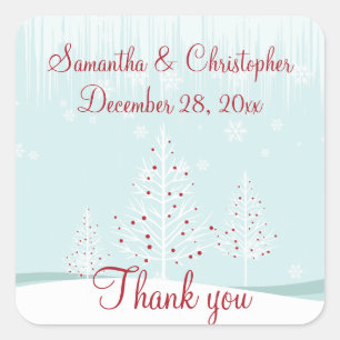 Winter Trees and Snowflakes Wedding Thank You Square Sticker