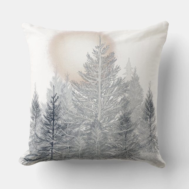 Winter Trees and Sun, Frosty Black and White Cushion (Front)