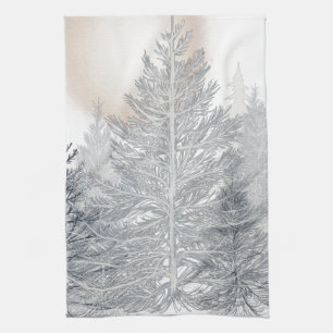 Winter Trees and Sun, Frosty Black and White Tea Towel