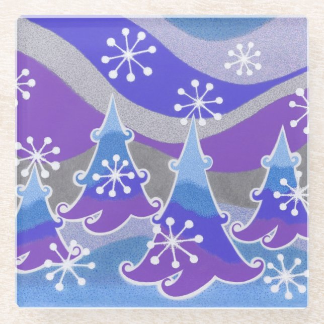 Winter Trees Blue coaster glass (Front)