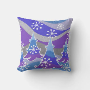Winter Trees Blue throw pillow square