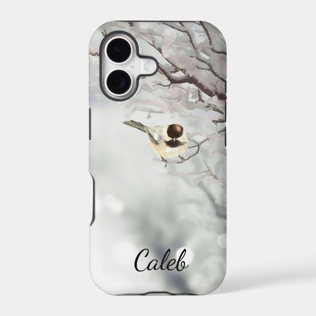 Winter Trees Cute Chickadee Bird Customise (Back)