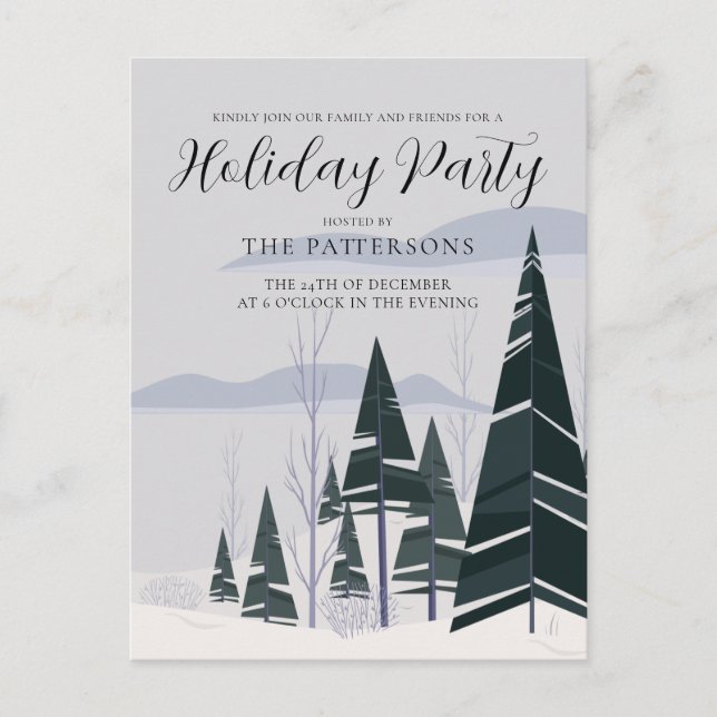 Winter Trees Elegant Green Forest Holiday Party Postcard (Front)