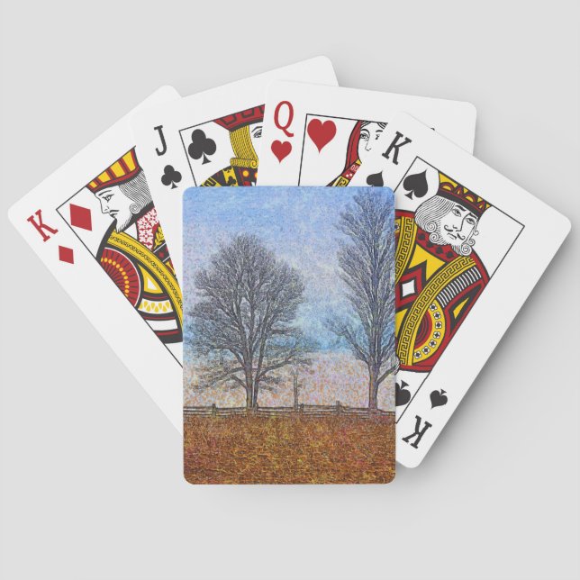 Winter Trees & Farm Fences Pasture Art Playing Cards (Back)