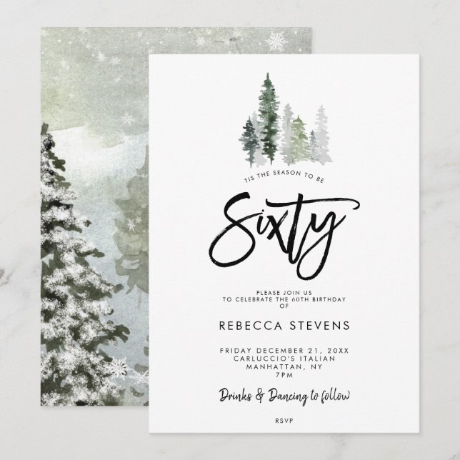 winter trees festive 60th birthday invitation (Front/Back)