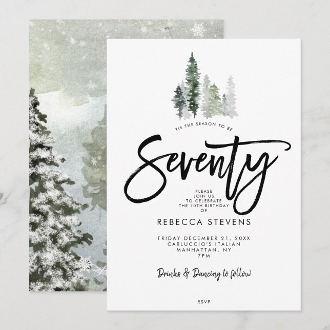 winter trees festive 70th birthday invitation (Front/Back)