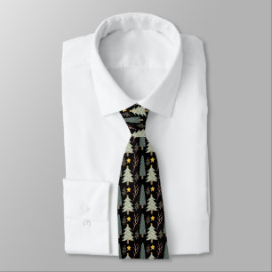 Winter Trees Forest Christmas Modern Green Pattern Tie