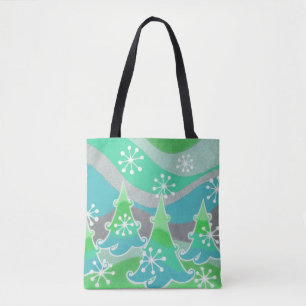 Winter Trees Green all over tote bag