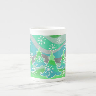 Winter Trees Green bone china mug