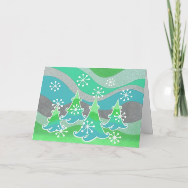 Winter Trees green 'Merry Christmas' card (Front)