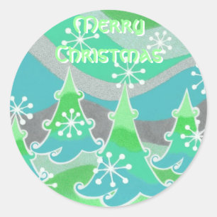 Winter Trees green 'Merry Christmas' round sticker