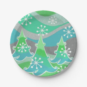 Winter Trees Green paper plates