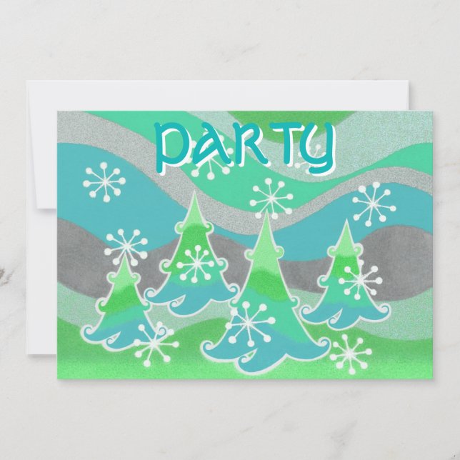 Winter Trees Green 'Party' invitation (Front)