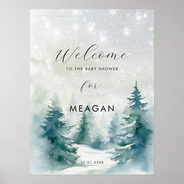 Winter trees holiday baby shower welcome sign (Front)