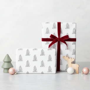 Winter Trees Holiday Pattern White Wrapping Paper
