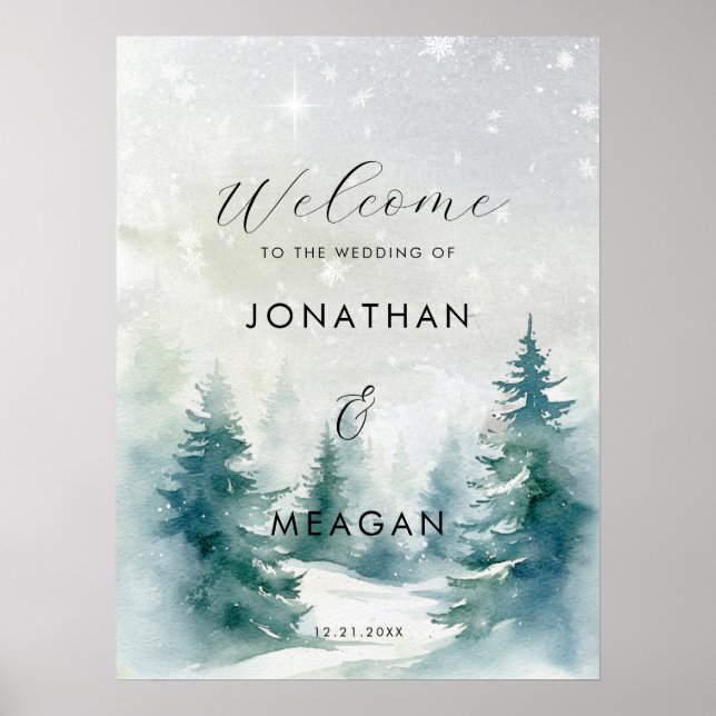Winter trees holiday welcome wedding sign (Front)