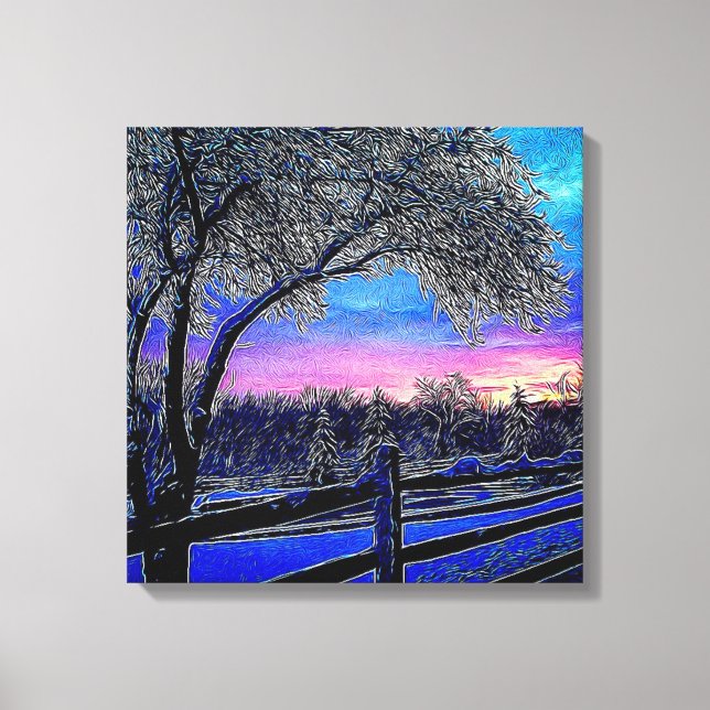 winter trees impressionism sunrise landscape canvas print (Front)