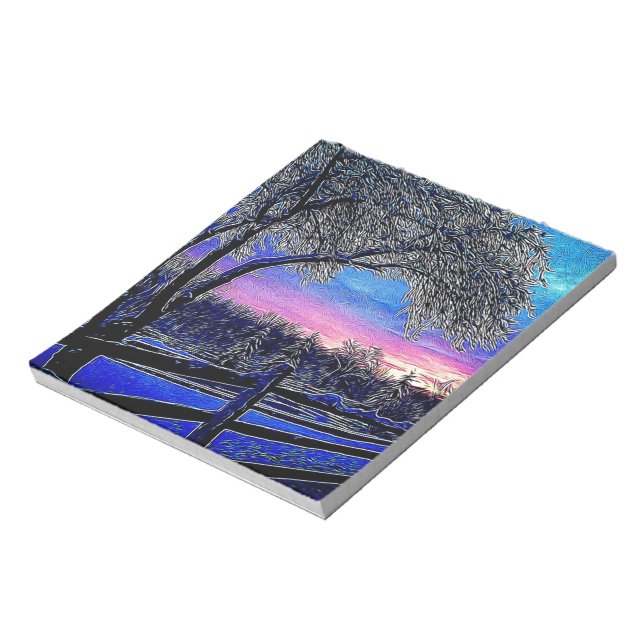 winter trees impressionism sunrise landscape notepad (Rotated)