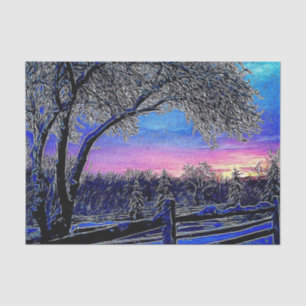 winter trees impressionism sunrise landscape tissue paper