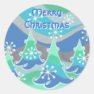 Winter trees 'Merry Christmas' round sticker