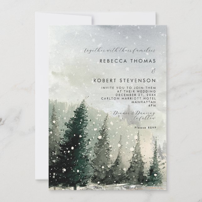 winter trees mountain holiday wedding invitation (Front)