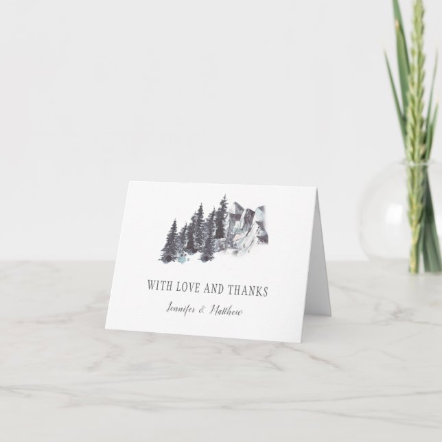 Winter Trees Mountains Folded Thank You Cards (Front)