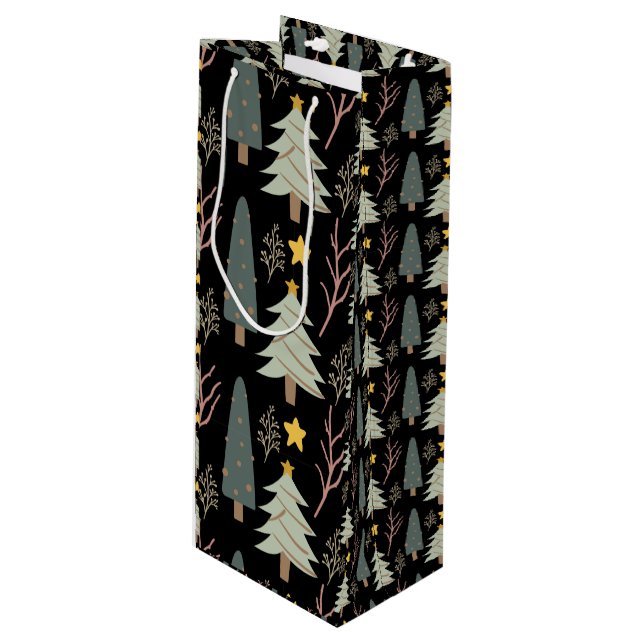 Winter Trees Pattern Holiday Forest Christmas Fun Wine Gift Bag (Front Angled)