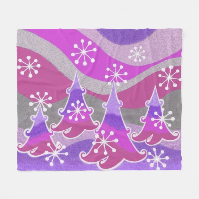 Winter Trees Purple fleece blanket medium (Front (Horizontal))