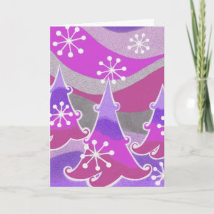 Winter Trees purple Merry Christmas card vertical