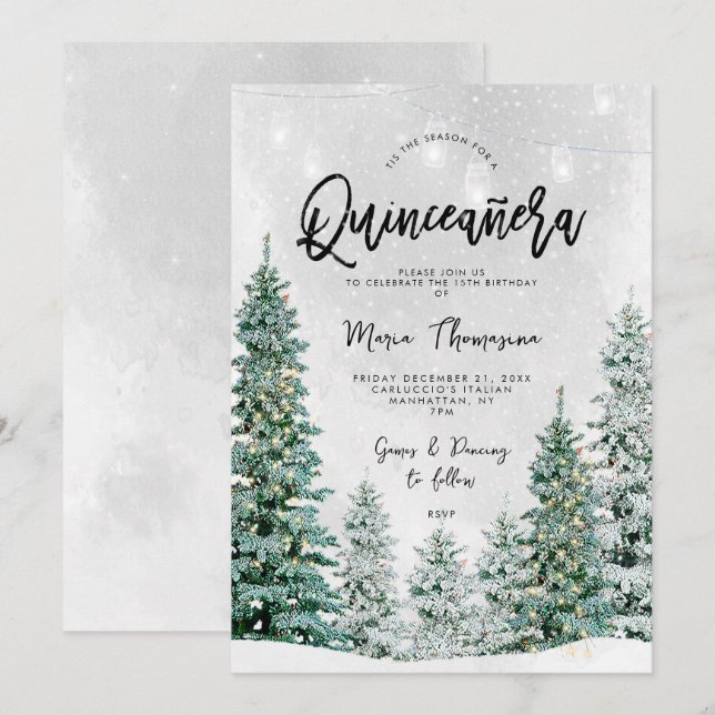 winter trees Quinceanera birthday invitation (Front/Back)