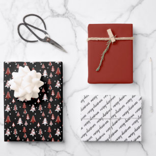 Winter Trees Red Black White Snow Wrapping Paper S