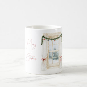 Winter Trees Red Bows Window Christmas Coffee Mug