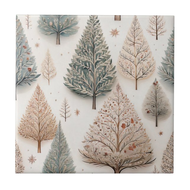 Winter Trees - Rustic Holiday Forest (1) Tile (Front)