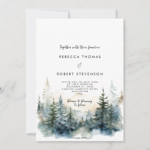 winter trees rustic holiday wedding invitation