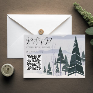 Winter Trees Snow Forest QR Code Wedding Website RSVP Card