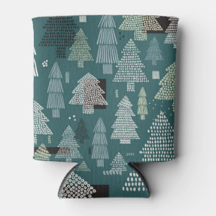 Winter trees, vintage Christmas pattern. Can Cooler
