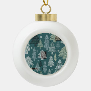 Winter trees, vintage Christmas pattern. Ceramic Ball Christmas Ornament