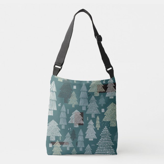 Winter trees, vintage Christmas pattern. Crossbody Bag (Front)