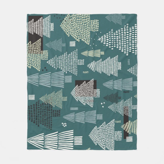 Winter trees, vintage Christmas pattern. Fleece Blanket (Front)