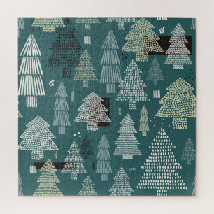 Winter trees, vintage Christmas pattern. Jigsaw Puzzle