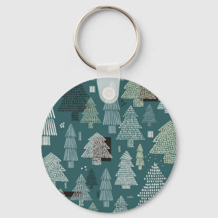 Winter trees, vintage Christmas pattern. Key Ring