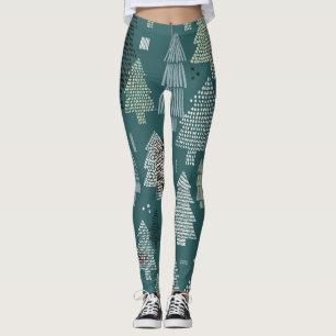 Winter trees, vintage Christmas pattern. Leggings